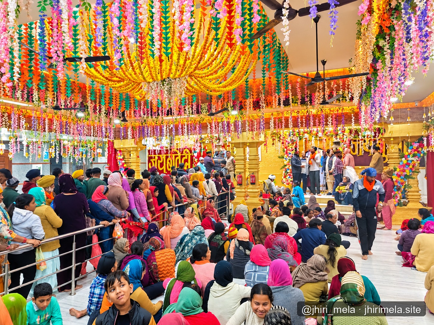 Pilgrims Performing Sacred Parikrama inside Jhiri Temple Hall — झिरी मंदिर सभा मंडप — श्रद्धालुओं की पावन परिक्रमा एवं श्रद्धा का दृश्य | Jhiri Dham Temple Hall, Jammu